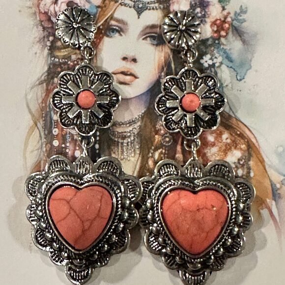 Playful Pink Heart Western Charm Earrings - Picture 4 of 10